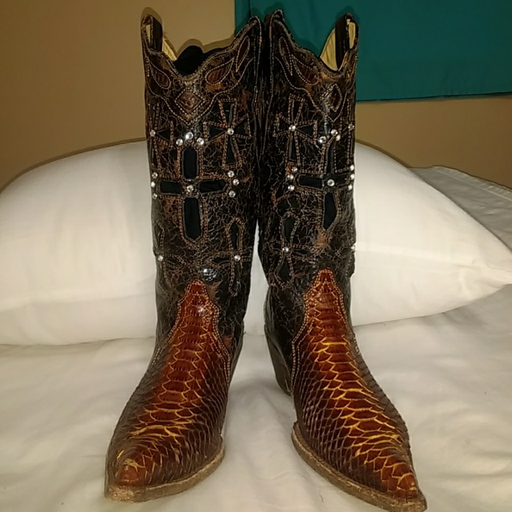 Corral Vintage Snake Skin Cowboy Boots, Sz 7.5 - Picture 3 of 8
